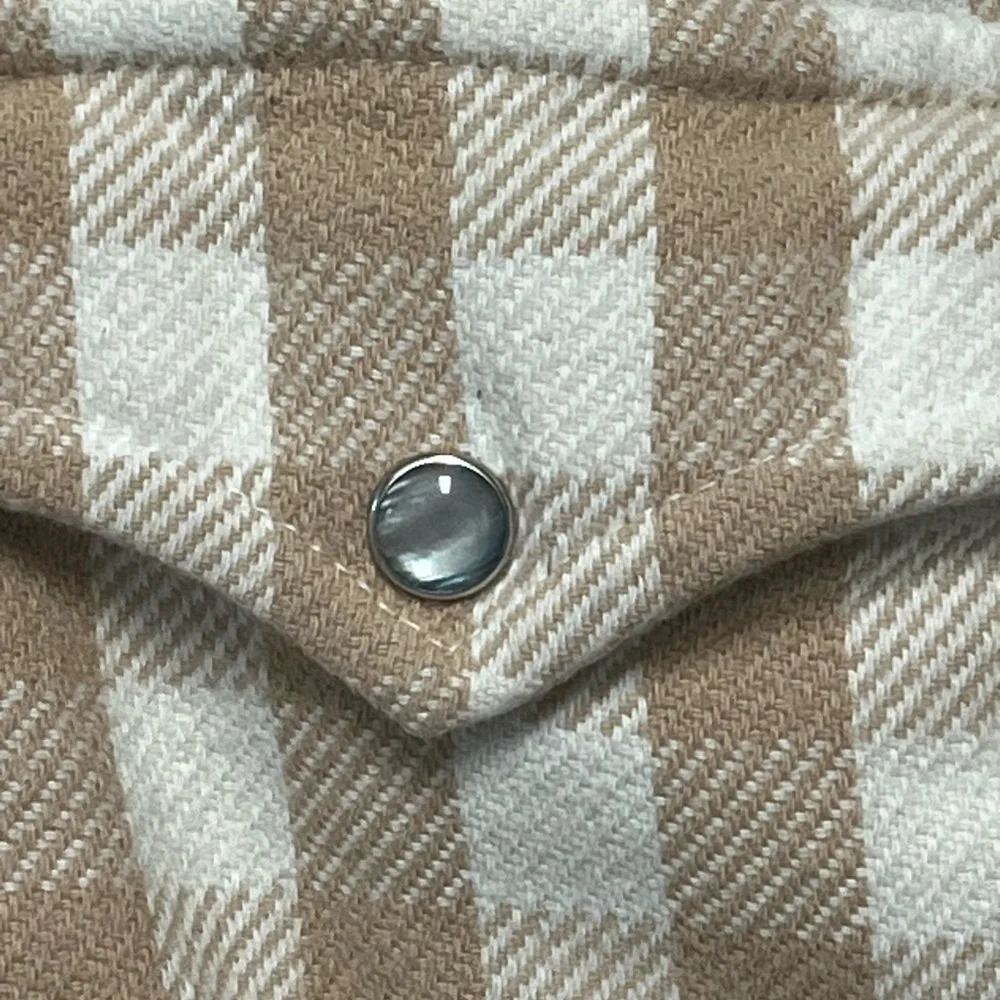 J. Crew Tan Checkered Pearl Snap Cotton Women's Button Down Shacket Shirt